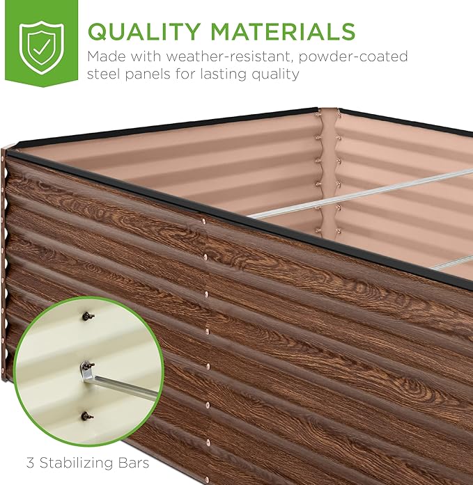 Best Choice Products 8x4x2ft Outdoor Metal Raised Garden Bed, Deep Root Planter Box for Vegetables, Herbs & Flowers, 478-Gallon Capacity, 100% Non Toxic Materials - Dark Brown Wood Grain