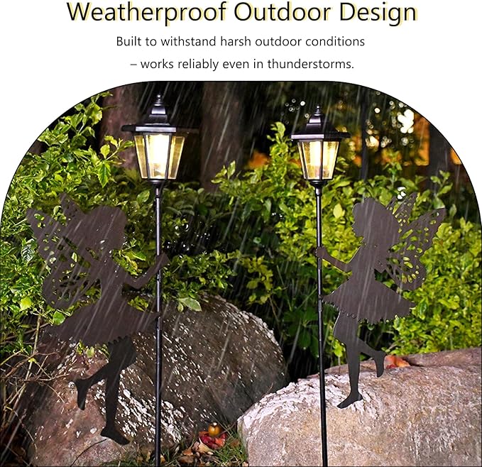 Solar Fairy Garden Stake Decorative Lantern Outdoor Waterproof, 2-Pack Solar Courtyard Lawn Decorative Lights, Outdoor Garden Statue Lights (Multicolour)