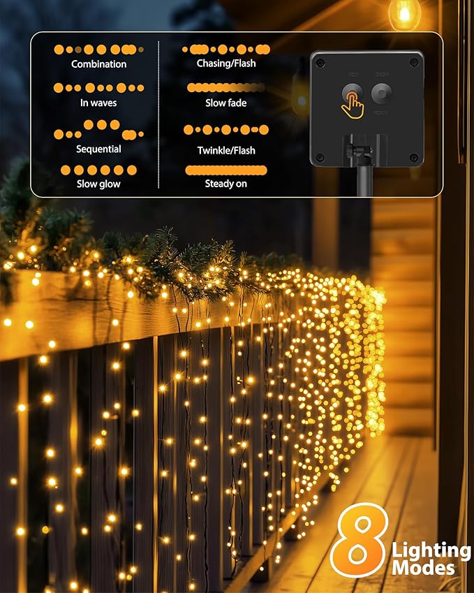 Brightown 4 Pack Solar String Lights for Outside, 184Ft 480 LED Solar Lights Outdoor Waterproof with 8 Modes, Solar Outdoor String Light for Patio Yard Tree Garden Party Decorations, Warm White
