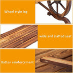 VINGLI Rustic Wooden Wheel Bench Outdoor Bench, Patio Bench Wagon Slatted Seat, Garden Benches for Outdoors 350lbs High Capacity, Weather Resistance (Rustic, 38in)