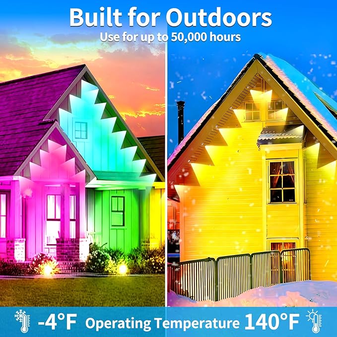500ft permanent outdoor light, RGB outdoor eave lights with APP & Remote Control,Music synchronisation IP67 waterproof LED eave light,suitable for party, daily,Halloween,Christmas,rooftop,garden,patio