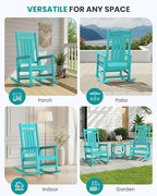 SERWALL HDPE Outdoor Rocking Chair Set of 2, Patio Rocking Chairs, All-Weather Porch Rockers for Adults, Aruba Blue