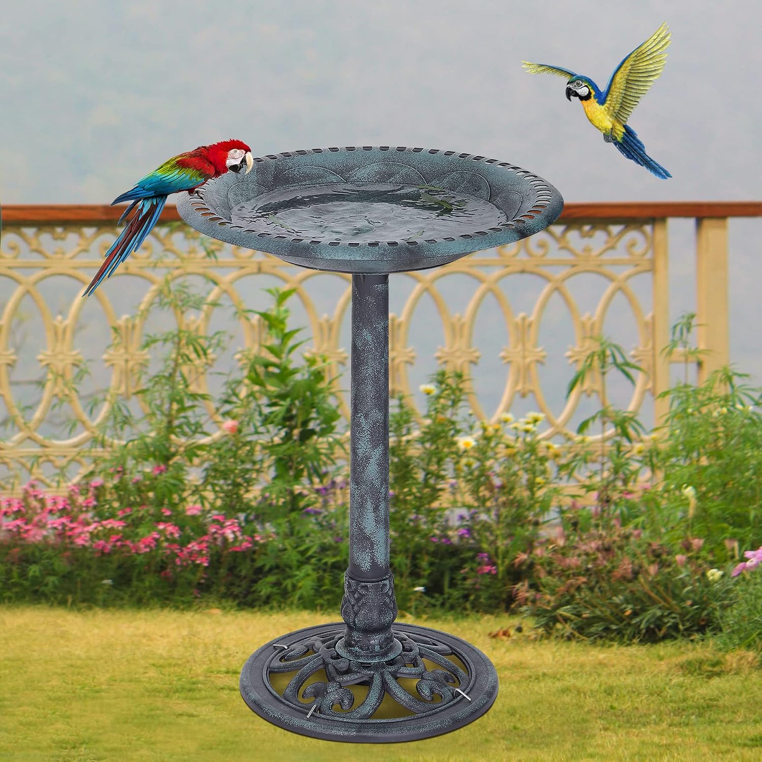 ZenStyle 28in Birdbaths Bowl Outdoor, Pedestal Bird Bath Vintage Outdoor Garden Accent Décor (Green)