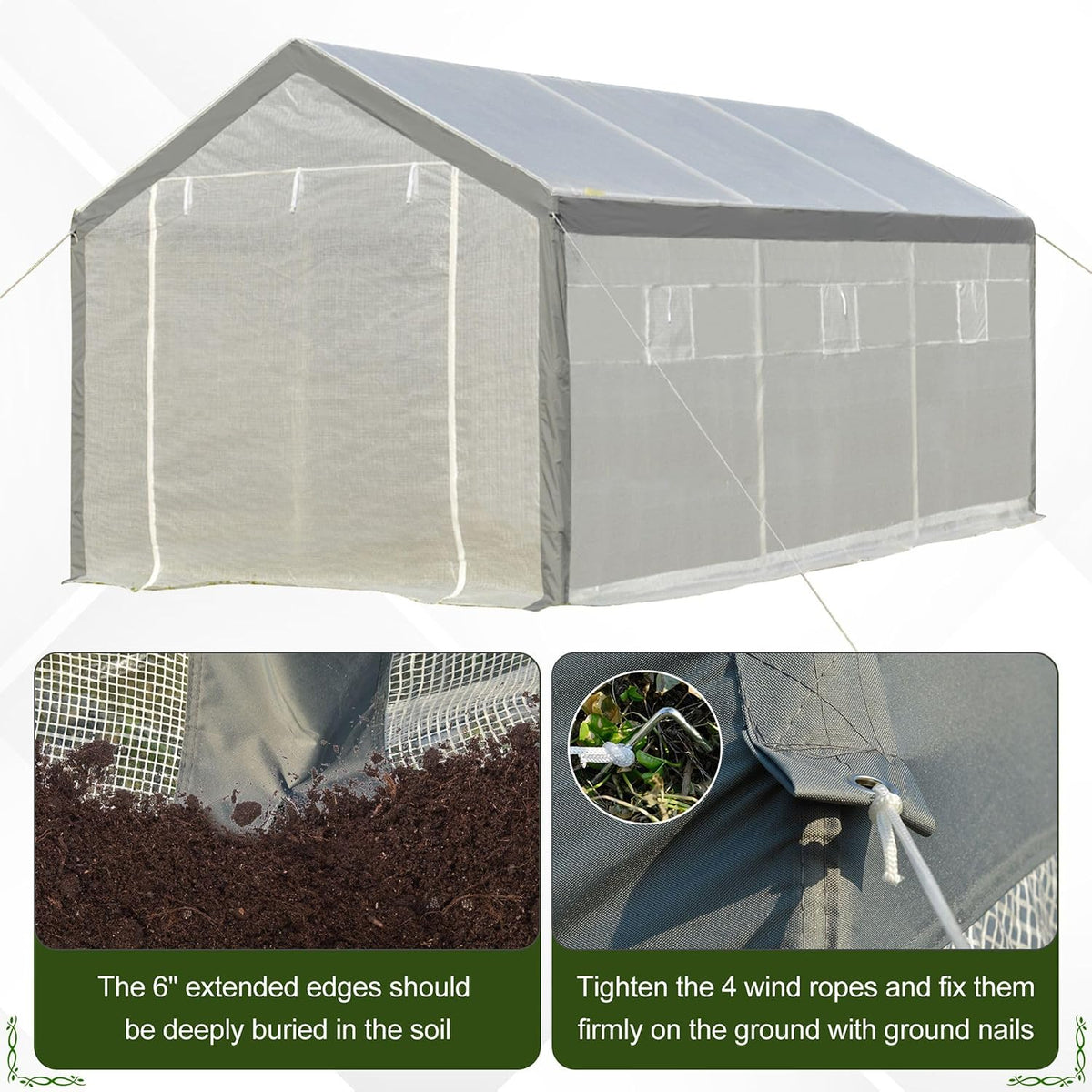outsunny 20' x 10' x 9' walk-in greenhouse showing dimensions