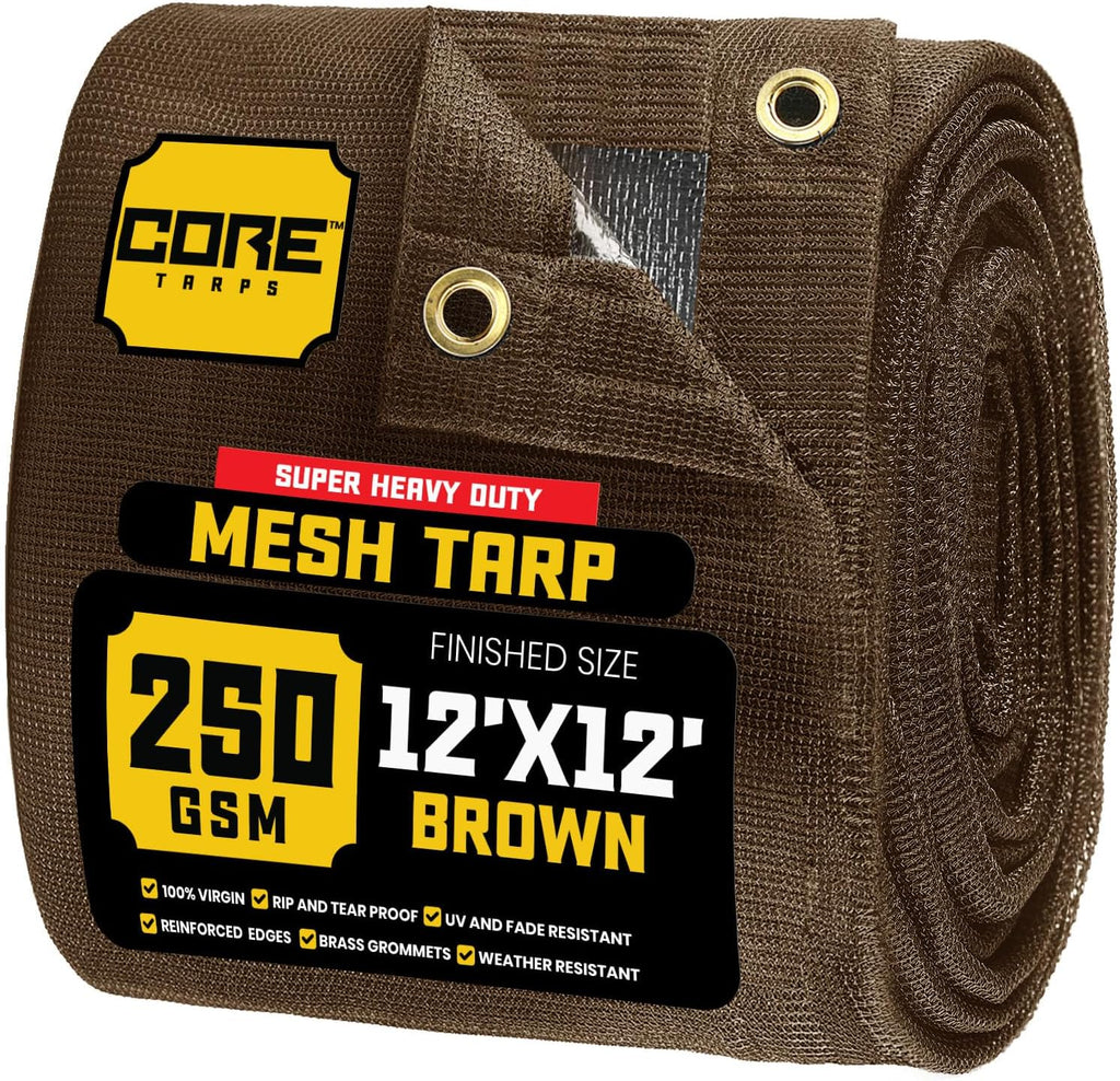 core tarps 60% brown shade cloth with grommets shown in use