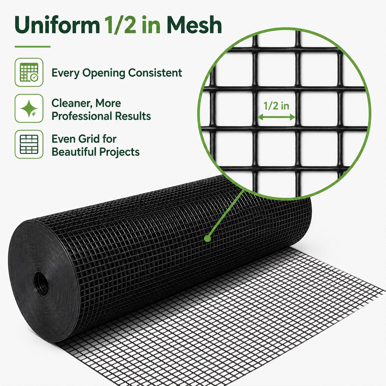 Black Hardware Cloth 1/2 in. x 4 ft. x 100 ft. 19-Gauge | Vinyl Coated Chicken Wire Mesh Roll, Chicken Wire Fencing, Garden Fencing, Rat Wire, Gopher Mesh