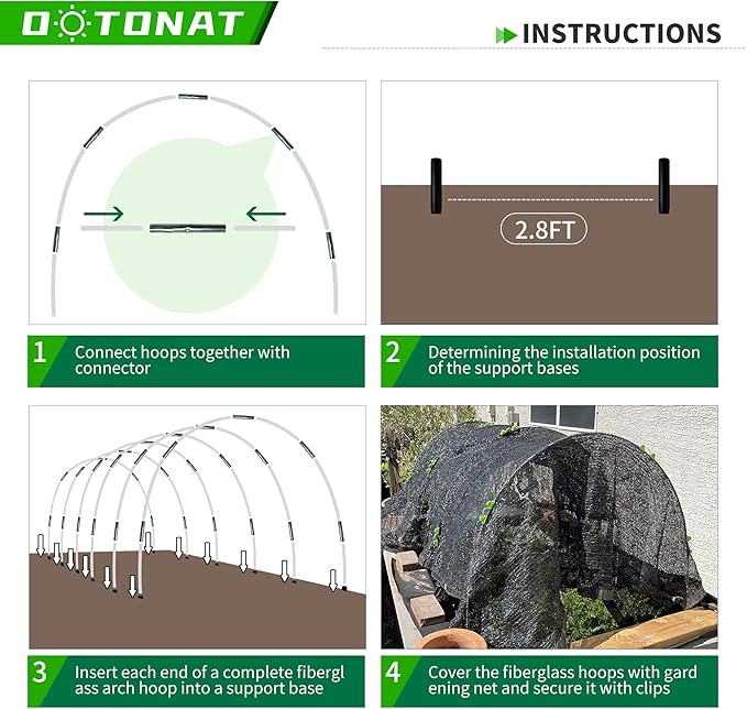 8FT Garden Hoops Grow Tunnel Kit - Rust-Free Fiberglass Frame for Raised Beds, 36pcs - DIY Plant Support for Garden Netting, Row Covers, and Greenhouse Protection