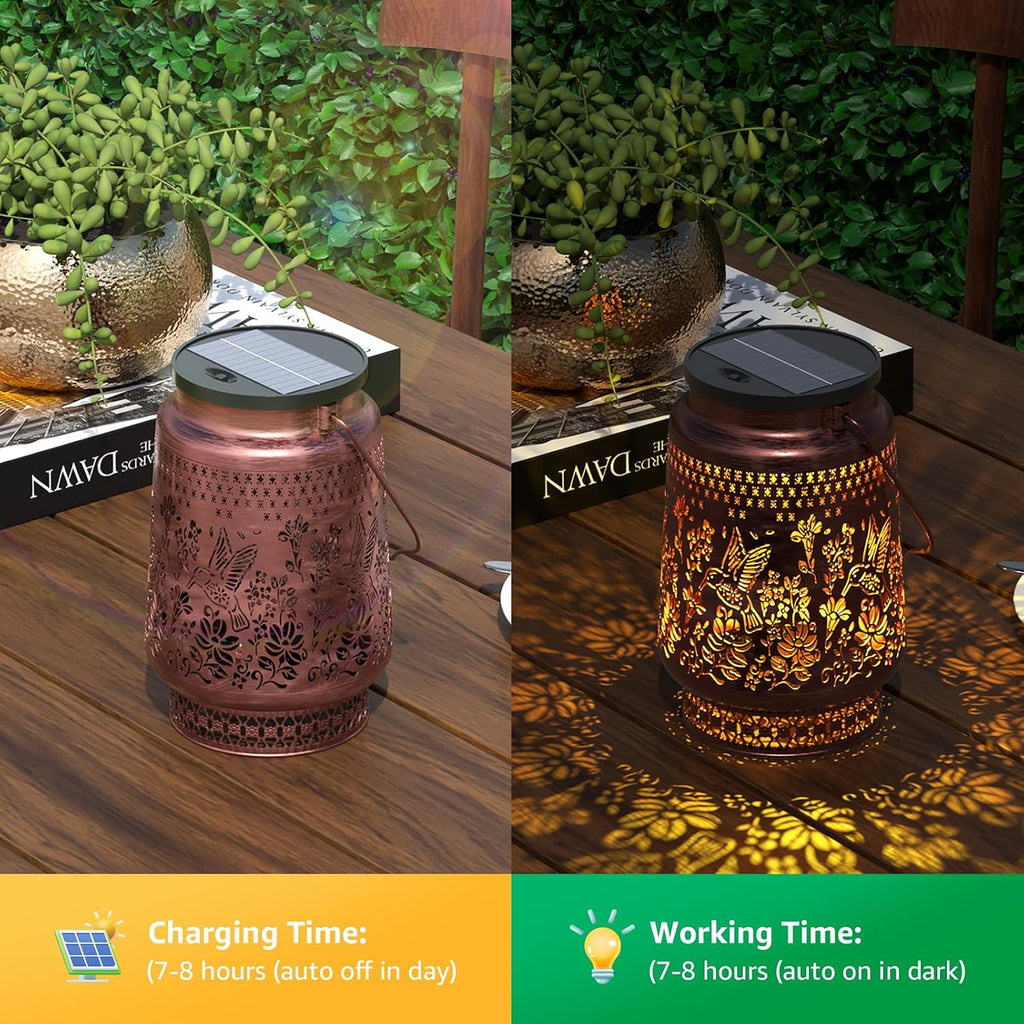 FUYO Solar Lanterns Outdoor Waterproof, Hummingbird Metal Hanging Solar Lights Outside Decorative for Backyard Patio Yard Pathway Porch, Garden Decor Birthday Gifts for Women Mom Grandma