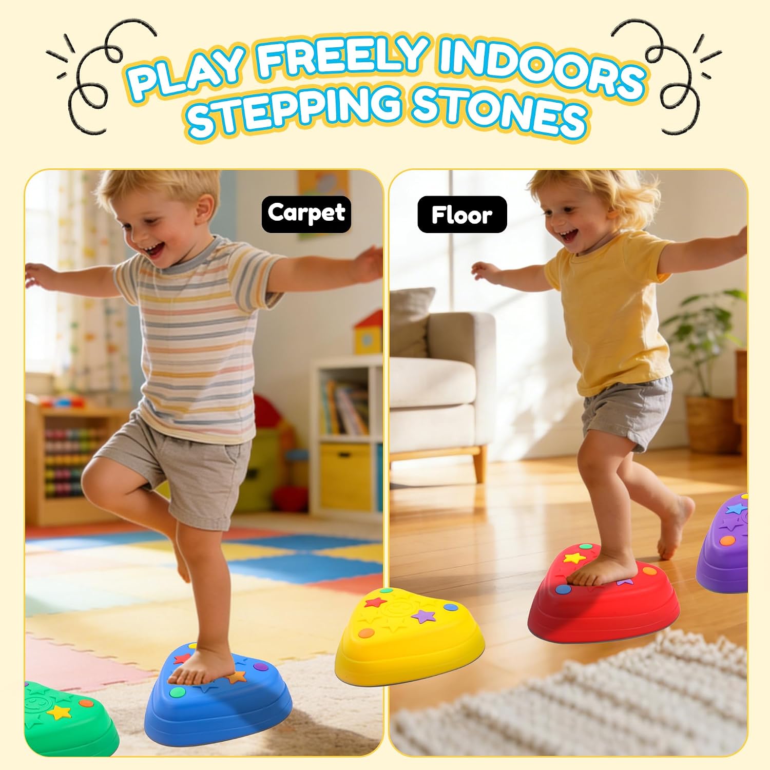 Balance Stepping Stones for Kids – 6PCS Heart-Shaped Sensory Stepping Stones with Non-Slip Textures, Balance Stones for Ages 3-12