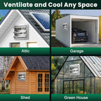 solar exhaust fan for greenhouse with smart thermostat showing dimensions