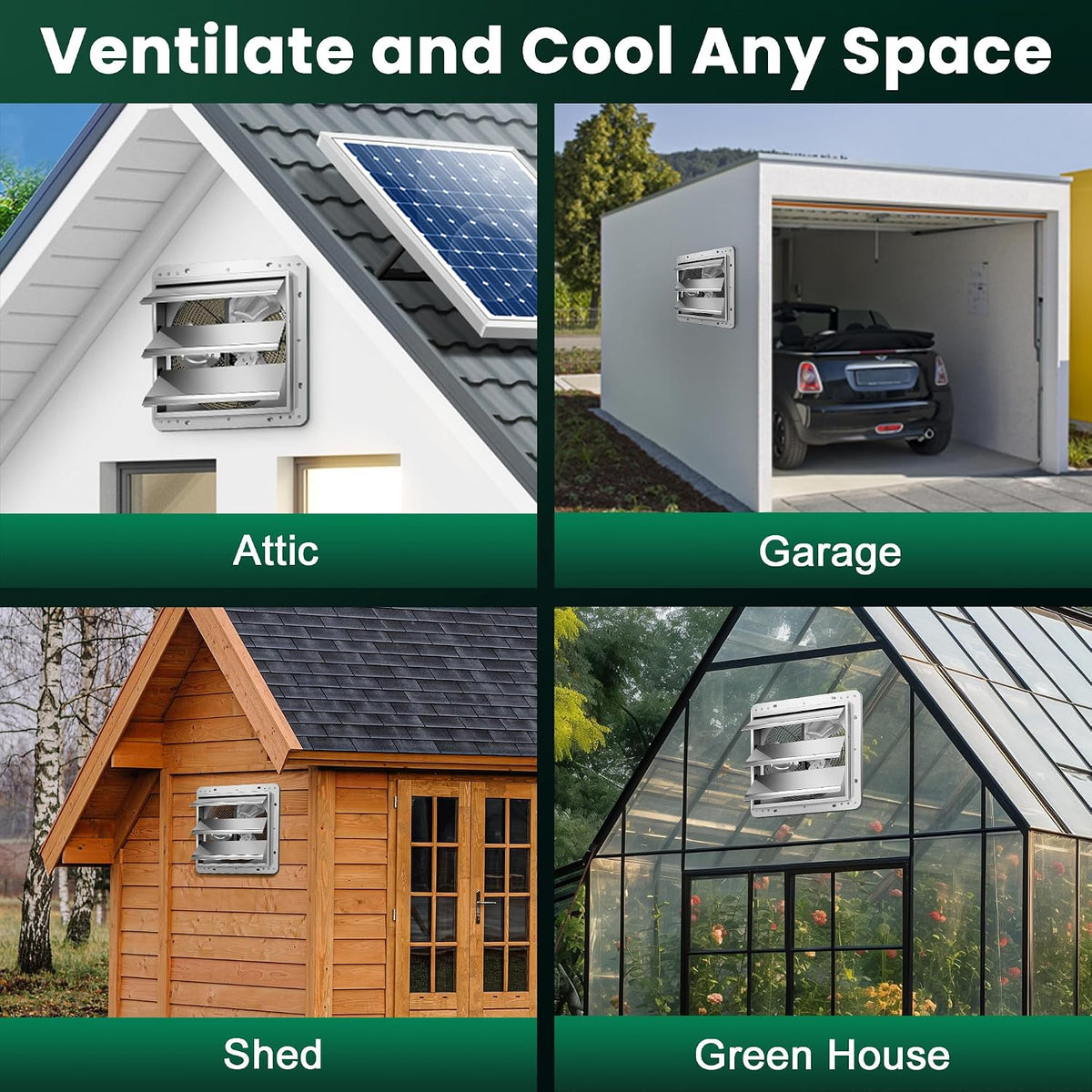 solar exhaust fan for greenhouse with smart thermostat showing dimensions