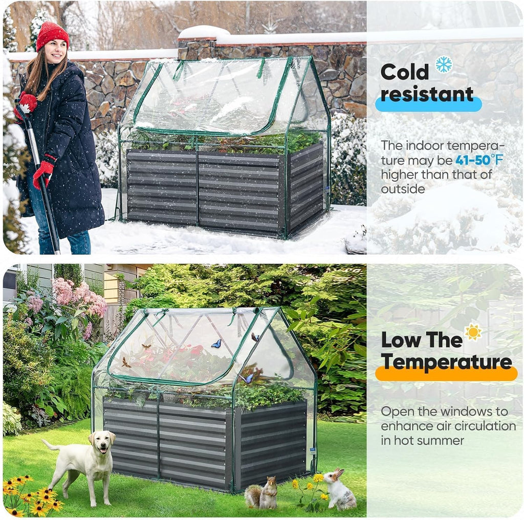quictent 4x3x2ft galvanized raised garden bed with cover shown in use