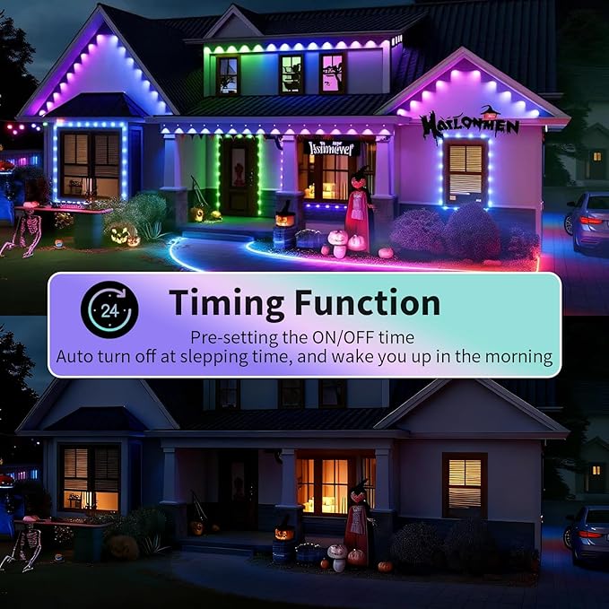 Permanent Outdoor Lights, 200ft Smart Eave Lights with RGB LED Light, IP67 Waterproof, App Control, DIY RGB Light for House Halloween Decorations