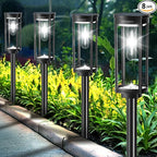 Solar Path Lights Outdoor 8 Pack, Bright Solar Pathway Lights Outside Waterproof, Solar Powered Landscape Lights for Walkway Driveway Lawn Patio Sidewalk Garden Yard, Cool White