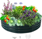 Durable Round Steel Raised Garden Bed Painted for Planting Vegetable/Herbs/Flowers/Trees at Backyard/Garden,or Baby Chicken,Christmas Tree Fence (Dark Green, 60 in Diameter x 12 in high)