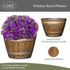 Classic Home and Garden Outdoor Round Whiskey Resin Flower Pot Barrel Planter, Kentucky Walnut Brown, 9" (Pack of 4)