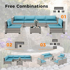 12-Seat Modular Patio Furniture Set – Outdoor Wicker Sectional Sofa with Thick 4″ Cushions, Dual-Strand PE Rattan, Rust-Resistant 18 mm Steel Frame, Backyard Garden Deck Lounge,Blue