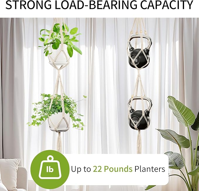 Macrame Plant Hanger - Fits 4 to 8 inches Pots for Indoor Outdoor, 49 Inch, Set of 2, Ivory (POTS NOT Included)