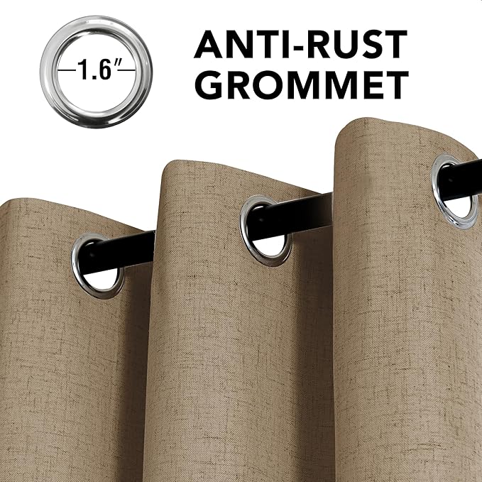 H.VERSAILTEX Linen Curtains 100% Blackout Curtains for Bedroom 84 inch Long Full Light Blocking Nature Linen Blended Window Curtains for Living Room Nickel Grommet (2 Panels, Heathered Macchiato)