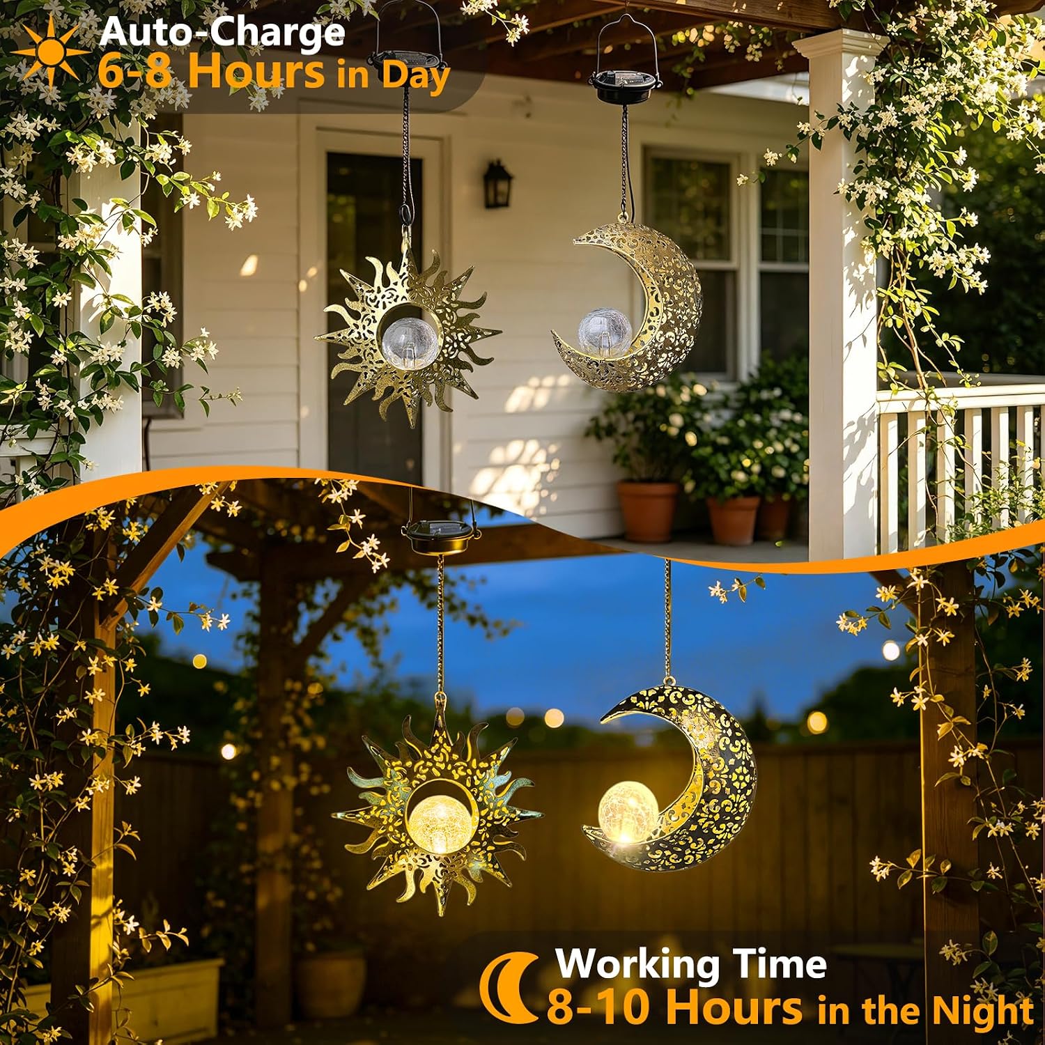 Solar Hanging Lights Outside,Outdoor Lanterns Waterproof Garden Mom Gifts | 20×7.9In Bronze Metal ,Individual Hang,Crackle Glass,8-10Hrs,Patio Tree Decor,Yard Decorations,Wall Art,Vintage Gift for Mom