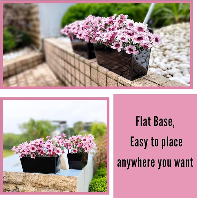 LaLaGreen Outdoor Rail Planter (6 Pack, 16 Inch) Large Black Metal Wall Hanging Strawberry Flower Pots, Rectangle Balcony Deck Railing Fence Rectangular Plant Holder Outside Patio Porch Decoration