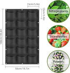 Hanging Planting Grow Bags, 18 Pockets Hanging Vertical Wall Planter Wall Mounted Grow Bag Outdoor Indoor Gardening Vertical Greening Flower Container, Planting Bags Storage Bags(1.0 m × 0.5 m, Black)