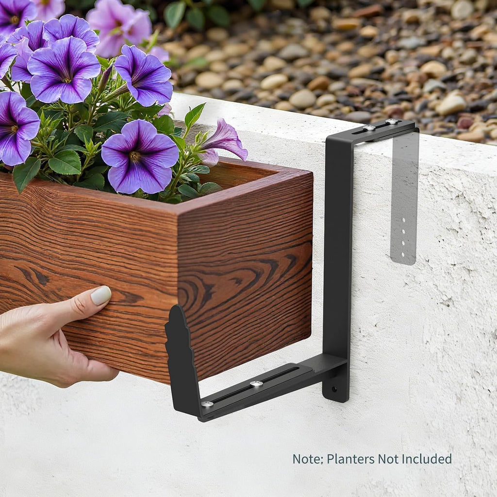 window box brackets, adjustable planter box brackets, heavy showing dimensions