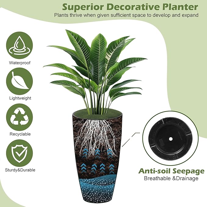 2 Packs 21 inch Tall Planter, Indoor Outdoor Round Planter for Porch, Large Plant Pot with Drainage Hole for Home Garden Front Door, Modern Decorative Pots for Plants (White)