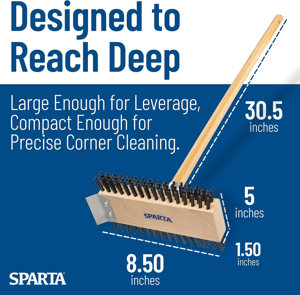 SPARTA 4002600 Stainless Steel Grill Brush, Grill Scraper With Long Handle For Commercial Cleaning, Kitchens, Restaurants, Bathrooms, 30 Inches, Brown