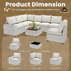 8 Piece Outdoor Patio Furniture Set, Outdoor Sectional Furniture, Rattan & Wicker Modern Modular Conversation Set Sofa Couch W/Water Resistant Washable Thick Cushions and Coffee Table, Beige