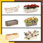 Wood Planter Box with Wine Crate Styled, 12x4 Inch Rectangular, Rustic Barn Wood, Plastic Liner, Wedding Flowers Holder, Home and Venue (12x4 Wine Crate Set of 4, Natural)
