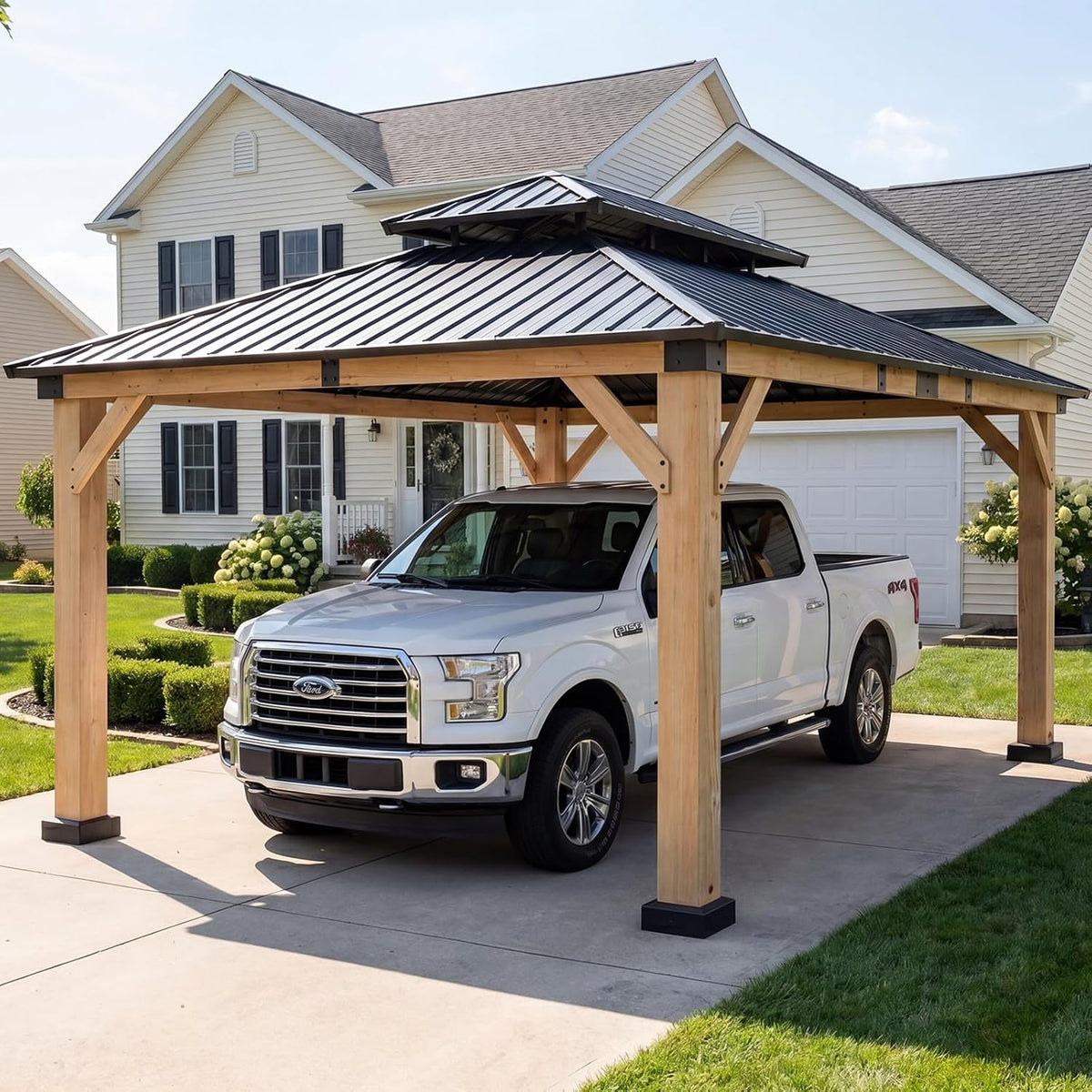 aoxun 12x16 ft heavy duty cedar wood carport, main product view