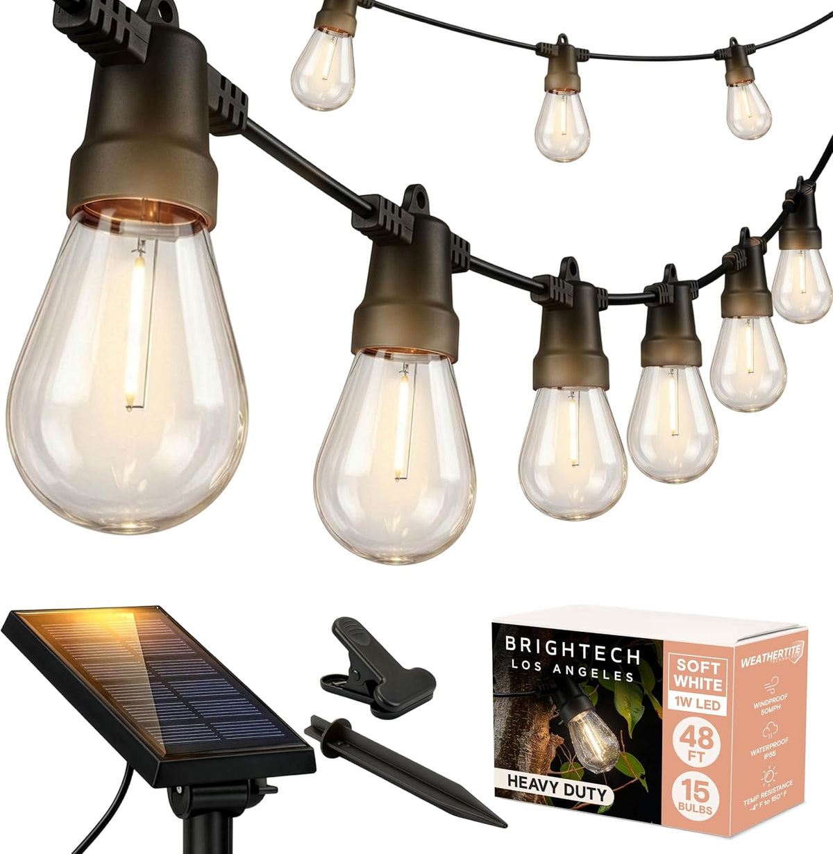 brightech ambience pro solar powered outdoor string lights, main product view
