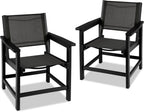 Dining Chairs,HDPE Outdoor Chairs Set of 2, All Wather Heavy Duty with Comfortable Textilene Back and Seat, Both for Outdoor and Indoor Use, Black