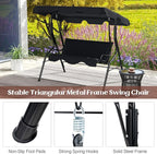 Tangkula 3 Person Porch Swing, Patio Swing with Removable Cushion & Powder-Coated Steel Frame, Outdoor Swing with Canopy for Porch, Backyard, Garden, Balcony (Black)