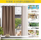 NICETOWN 2 Panels Waterproof Outdoor Curtains for Patio, Windproof W100 x L84 Grommet & Back Tab on Top & Bottom Thermal Insulated Sun Blocking Privacy Drapes with Rope for Gazebo, Tan