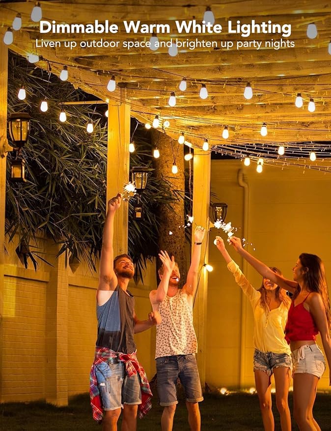 Govee Smart Outdoor String Lights H7015, 48ft RGBIC Outdoor Lights with 15 Dimmable LED Bulbs, IP65 Waterproof, Color Changing Warm White Lights with 47 Scene Modes for Patio, Backyard, App Control