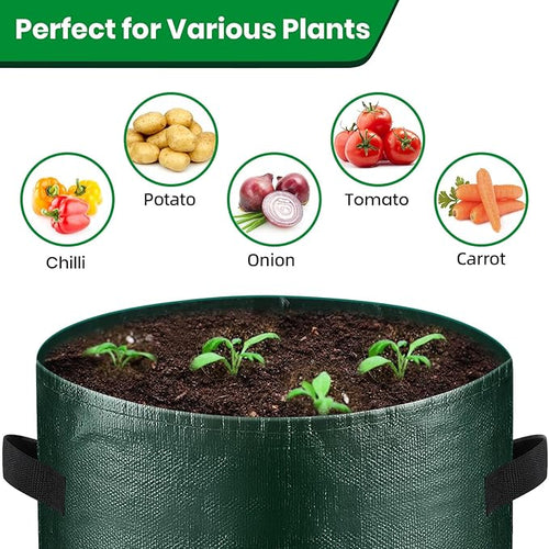 10 Gallon 3-Pack Potato Grow Bags, Heavy Duty PE Fabric Pots with Flap and Handles, Green Planter Bags for Potato Vegetables Outdoor Garden, 17.7''x13.8'' Large for All Plants Growing