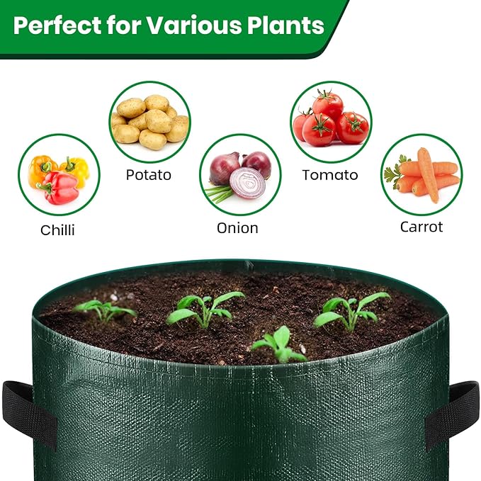 6 Pack Potato Grow Bags, 10 Gallon Planting Bags Durable PE Vegetable Planter with Flap and Handles Large Garden Pot Tall Potato Growing Containers for Vegetables, Fruits and More