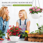 10 Inch Hanging Baskets 2 PC with Chains, Self-Watering Hanging Planters for Indoor Outdoor Plants, Plastic Hanging Flower Pots,White