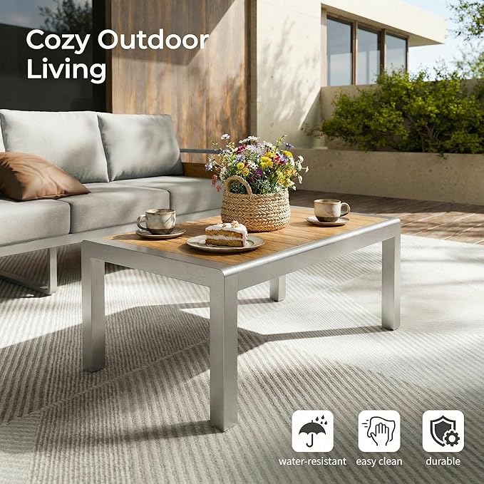 ZANDOR Outside Aluminum Lawn Furniture - 1 Pcs Loveseat, All-Weather Metal Modern Outdoor Loveseat Sofa with Washable Thick Cushion for Garden/Backyard/Porch, Silver