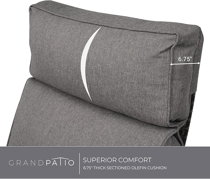 Grand patio Outdoor Recliner with Independent Adjustable Back and Footrest, Air Pump 150° Lay Flat Reclining Chair Removable Olefin Cushion Flip-Up Table Wicker Grey 1PC