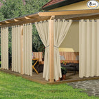 HolidayIdeas Outdoor Curtains for Patio Waterproof, 8 Panels - 54x84 Inches - Weatherproof Privacy Outsides Curtains for Cabana Porch Pergola, Sunlight & UV Blocking (Cream, Grommet Top)
