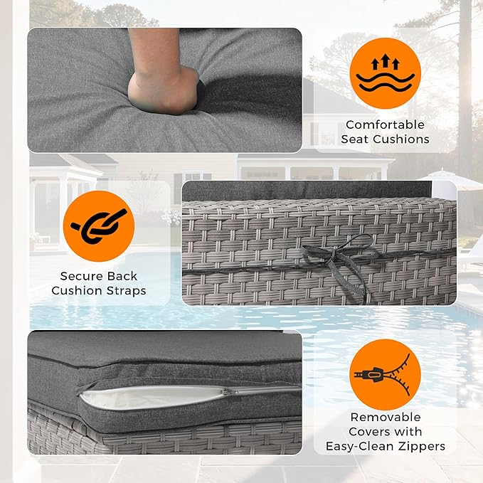 8-Seat Modern Patio Furniture Set with Swivel Rocking Chairs, Thick 4″ Cushions, Dual-Strand Wicker Rattan, Rust-Resistant Steel Frame – Outdoor Conversation & Modular Sectional,Black