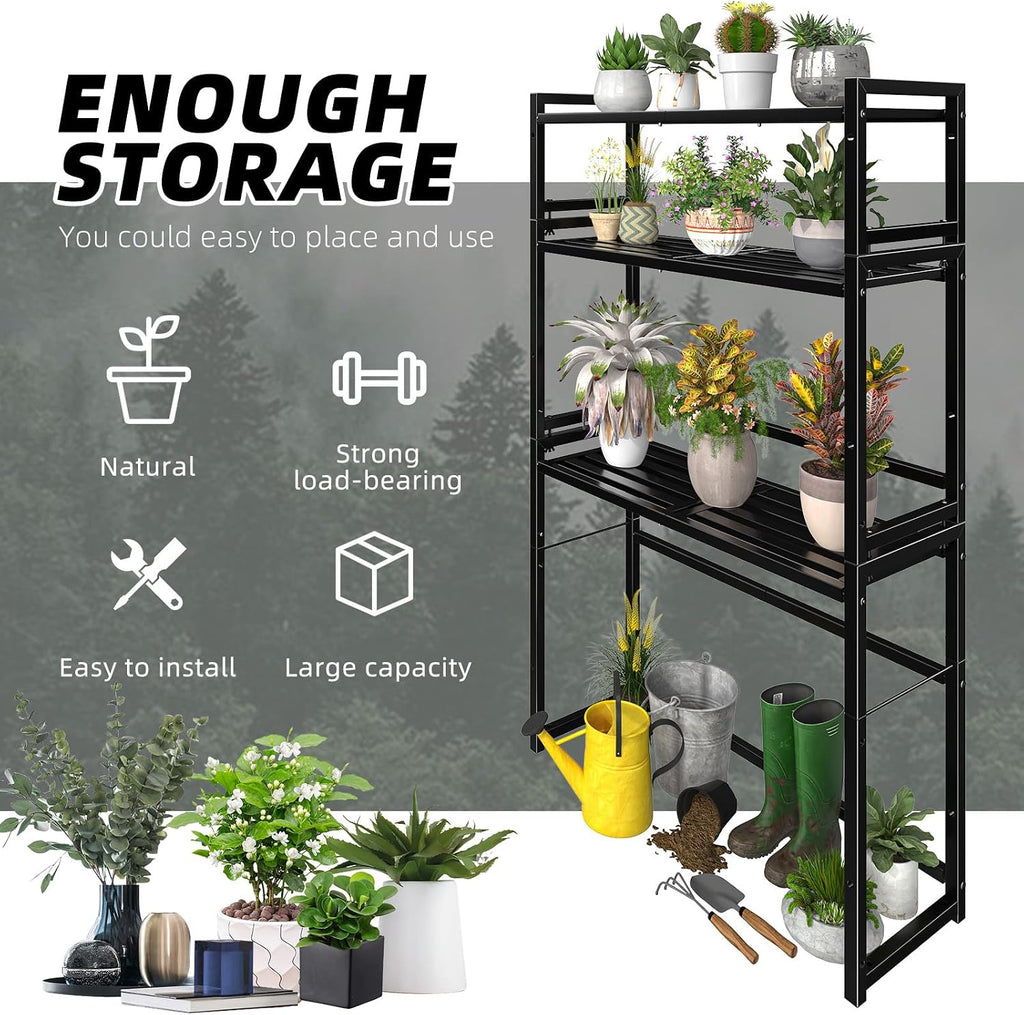 ekisemio 3-tier metal plant stand, heavy duty waterproof, side view