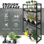 3-Tier Metal Plant Stand, Heavy Duty Waterproof Indoor Outdoor Stackable Shelf, Tall Flower Pot Holder & Display Rack for Garden, Black