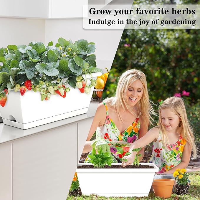 Planter Boxes for Domestic Gardening 8 Pcs, 17 Inch Long Window Sill Planter Box Outdoor, Plastic Rectangular Window Rectangle Window Boxes Planters with Drainage Holes and Trays for Windowsill