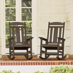 LUE BONA Outdoor Rocking Chairs Set of 2, Weather Resistant HDPS Poly Rocker Chairs, 350lb Heavy Duty, Oversized Porch Rocker for Adult, High Back Smooth Rocking Chair for Outdoor & Indoor, Brown