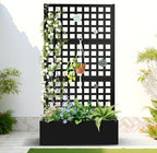 FENCY Metal Raised Garden Bed with Trellis, Metal Planter Box with Trellis, Garden Box for Climbing Plants Vegetable, 35''Lx16''Wx71''H Garden Bed with Drainage Holes(Black)