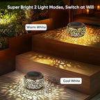 Solar Lanterns Waterproof Outdoor Decor: 2 Pack Hollow Out Retro Metal Solar Lights - Unique Gardening Gifts for Women Mom - Outside Garden Yard Patio Porch Tabletop Decorations 2 Lighting Colors